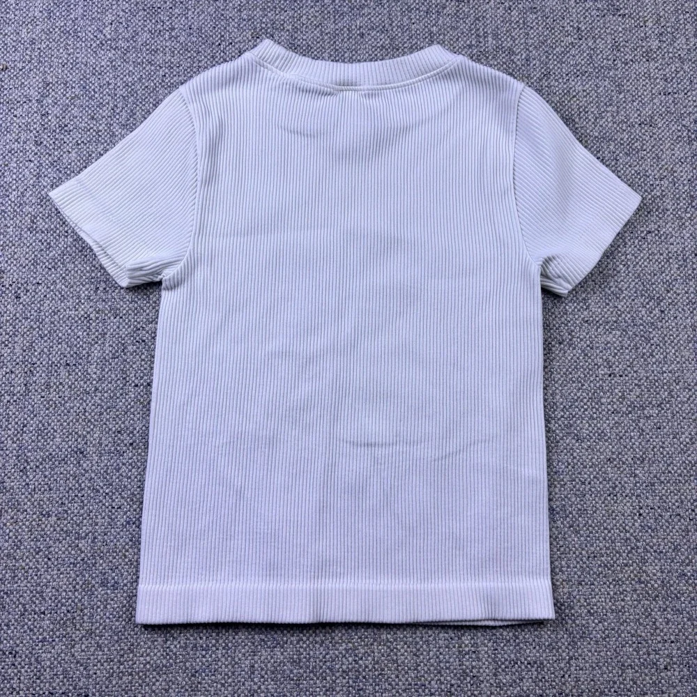 Gap Kids Ribbed Short Sleeve T-Shirt Crewneck Cream Off-White Top Girls Sz M